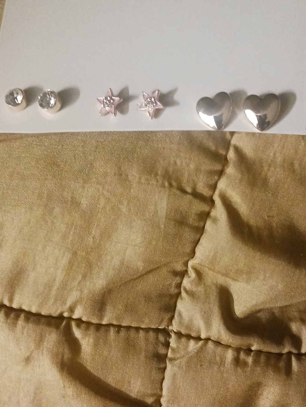 Silver Heart, Pink Star and Clear Crystal Earring Set - Women's Stud Trio